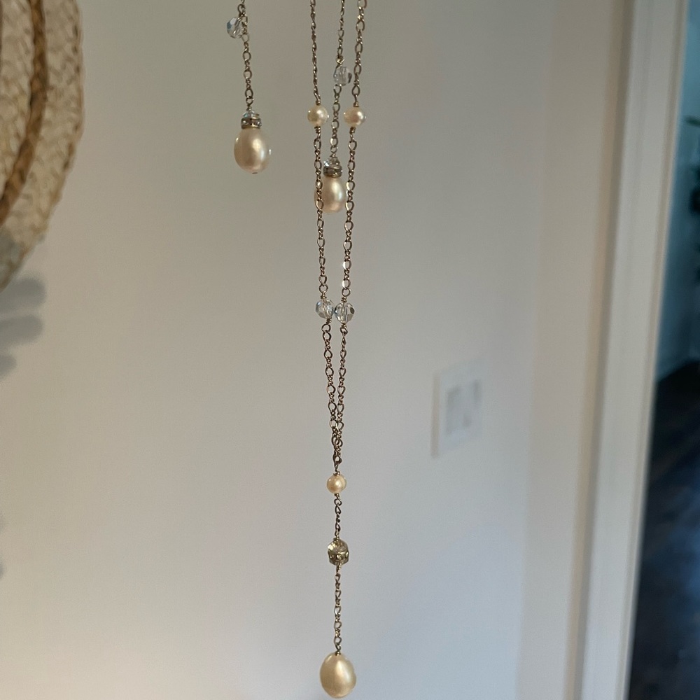 Swarovski Crystal and Pearl lariat necklace